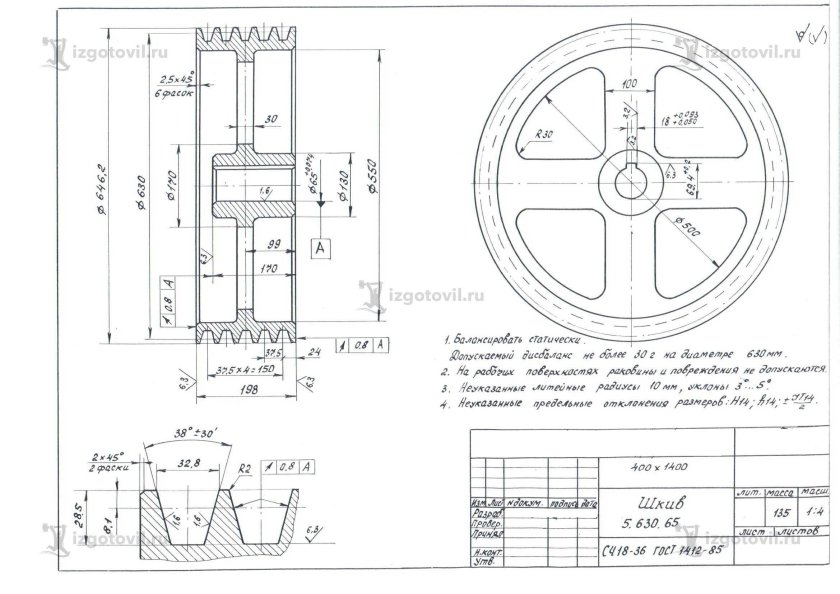 Шкив ременной передачи чертеж