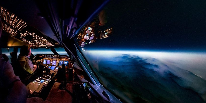 Взлёт Боинга 747 из кабины пилота