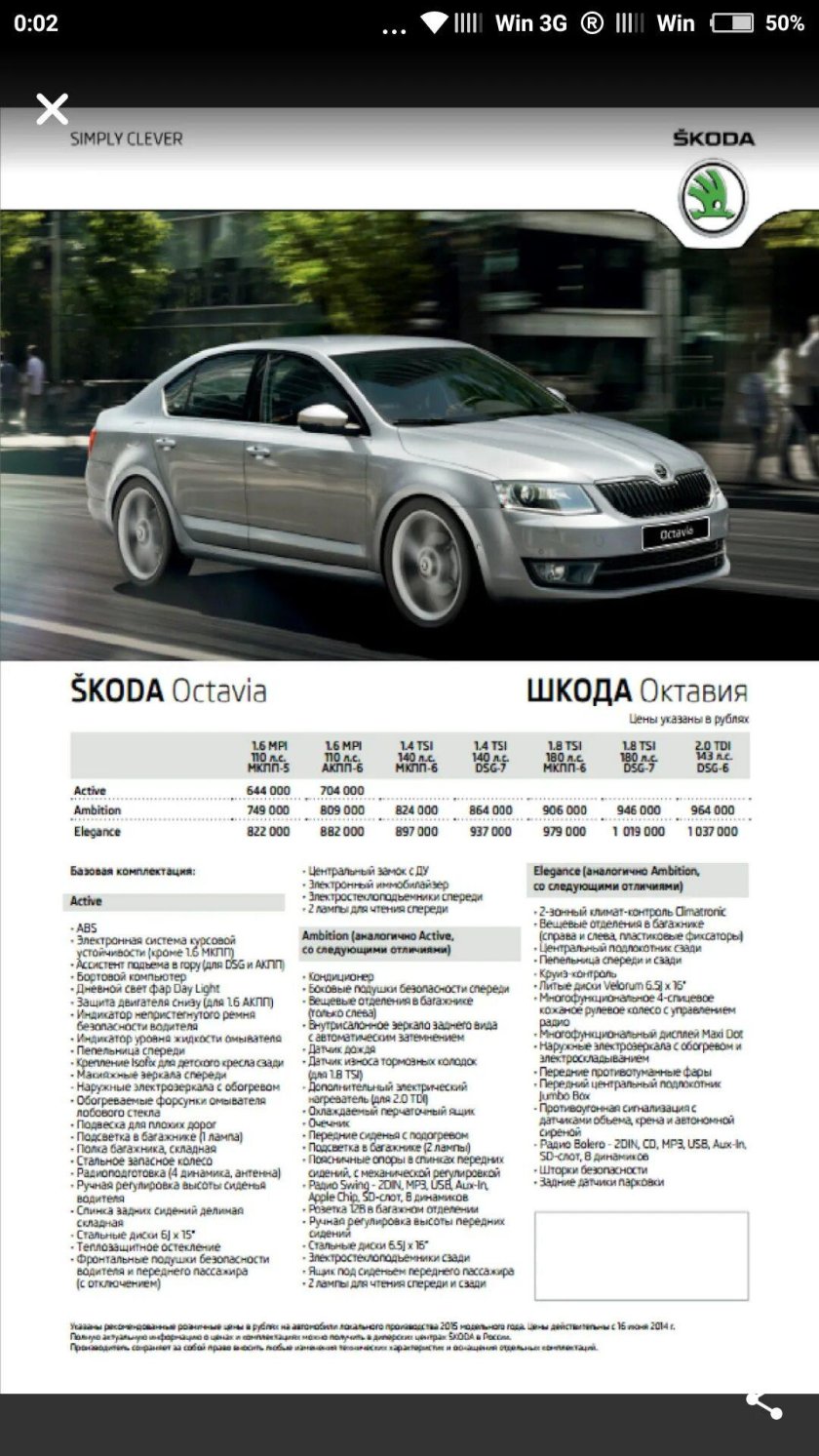 Шкода Октавия а8 технические характеристики