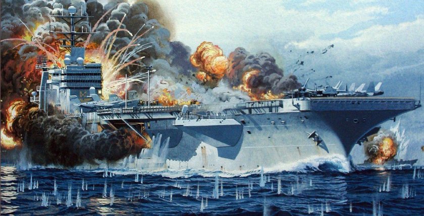 Авианосец Йорктаун подбитый