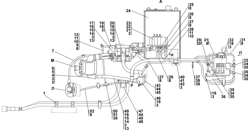 Схема гидросистемы бульдозера ЧЕТРА Т 11
