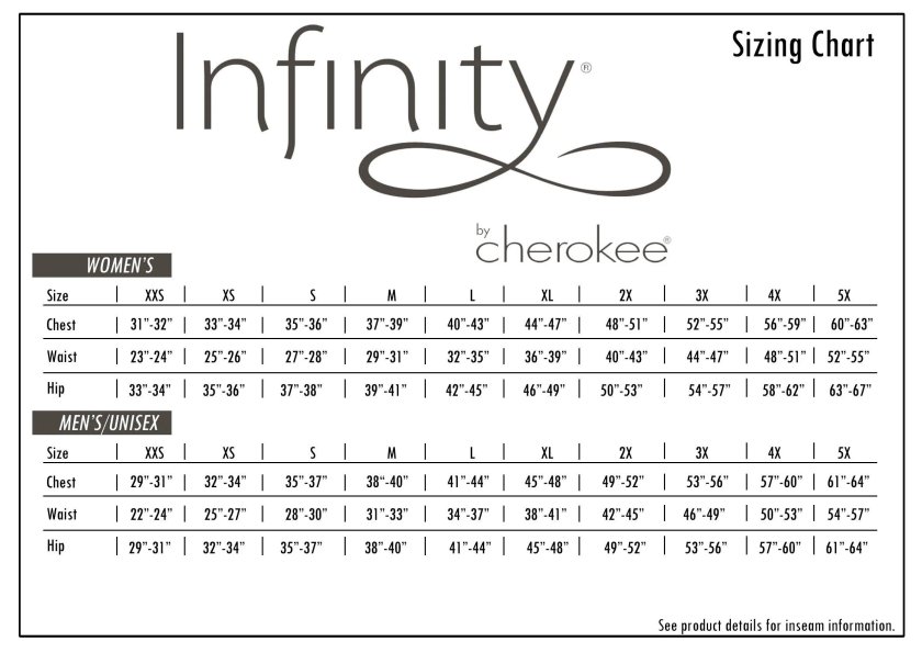 Инфинити Размерная сетка