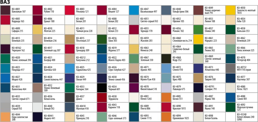 Эмаль-аэрозоль Kudo цвета таблица