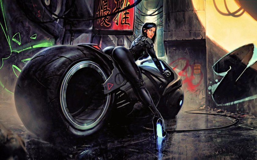 Cyberpunk 2077 девушка на мотоцикле