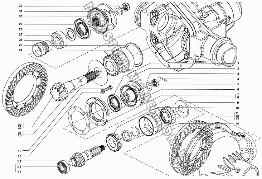 Схема хвостовика переднего моста УАЗ 469