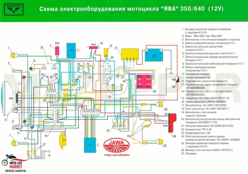 Схема электрооборудования ява 638 12в