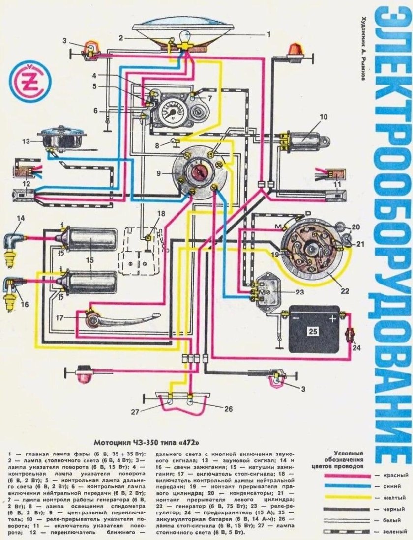 Схема электрооборудования Ява 634 6 вольт