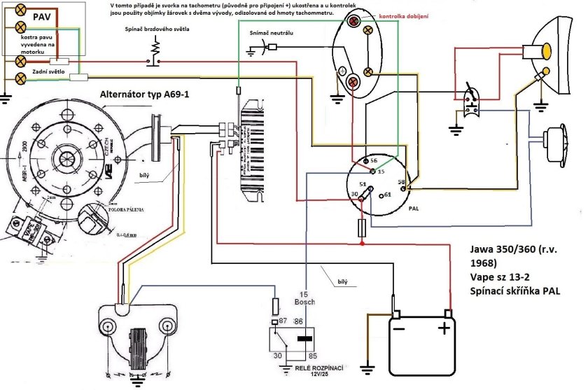 Электросхема зажигания Ява 350 12 вольт