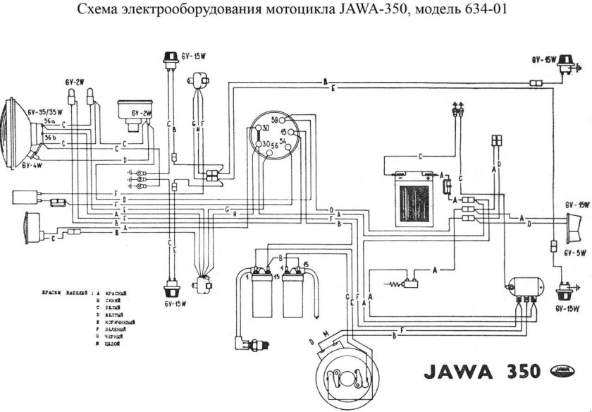 Электрическая схема Ява 634 6 вольт