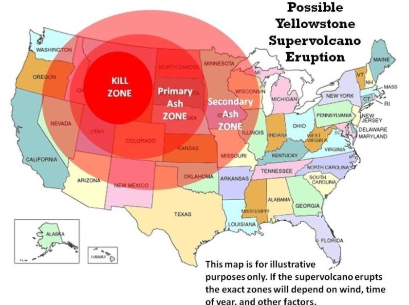 Йеллоустоун вулкан Размеры