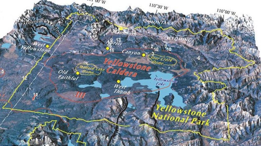Йеллоустонская кальдера на карте США