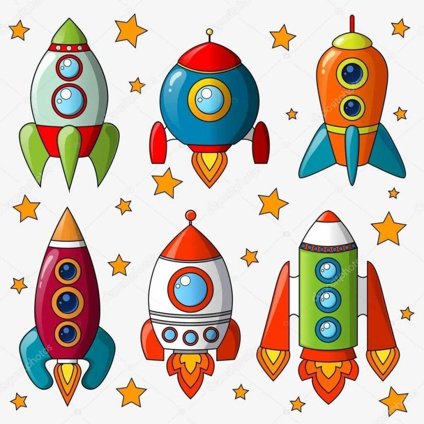 Рисунок ракета в космосе для детей