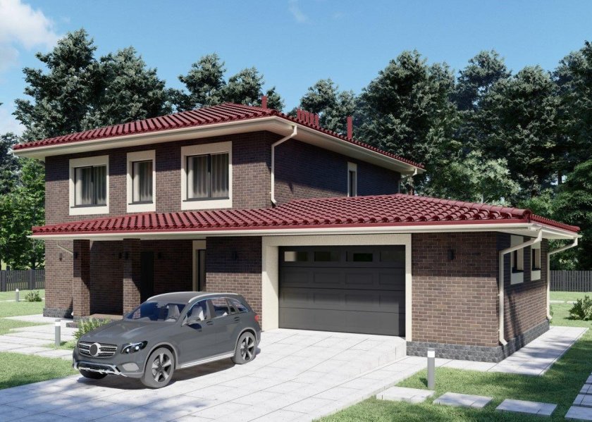 Проект двухэтажного дома с гаражом