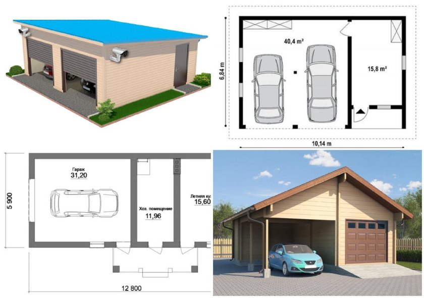 Проект гаража на 2 машины с хозблоком
