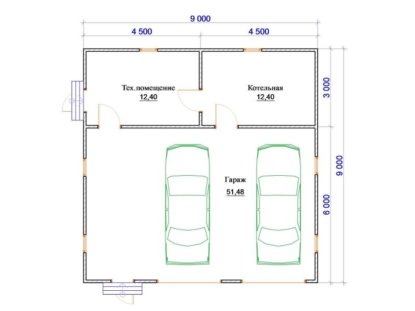 Размер гаража на 2 машины с одними воротами