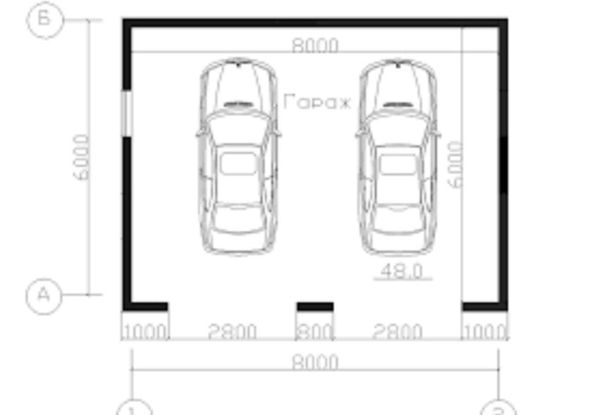 Размер гаража под 2 машины с одними воротами