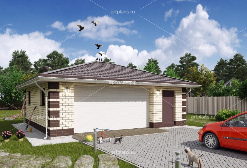 Гараж на 2 машины с вальмовой крышей