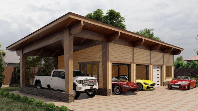 Гараж с односкатной крышей и навесом