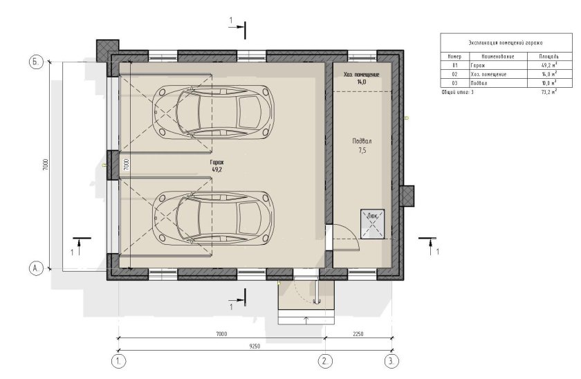 Планировка гаража на 2 машины с мастерской