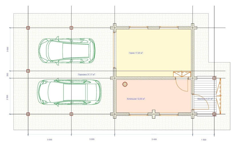 Проект гаража на 2 машины с навесом сбоку