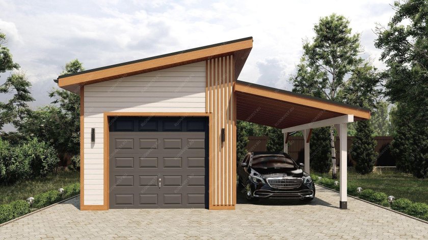 Гараж с односкатной крышей и навесом