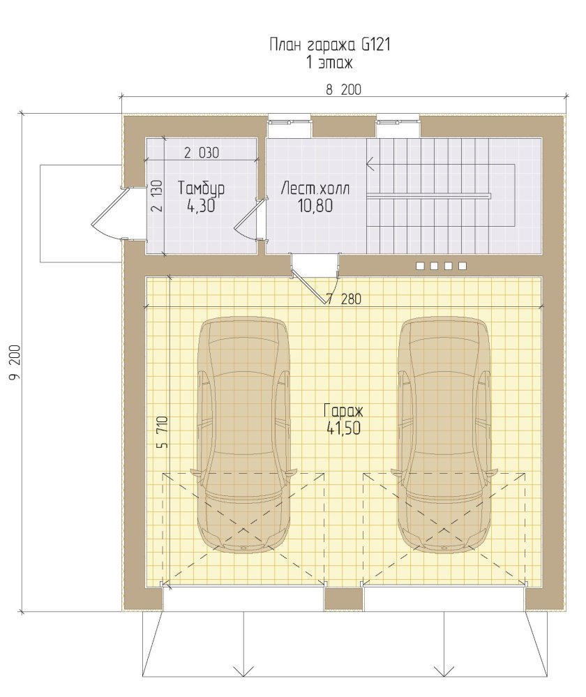 Проект гаража на 2 машины с мансардой из пеноблоков