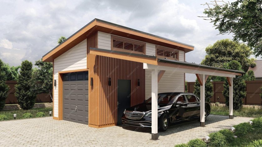 Каркасный гараж с навесом