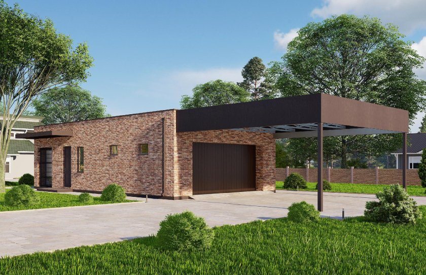 Одноэтажный дом с гаражом на 2 машины