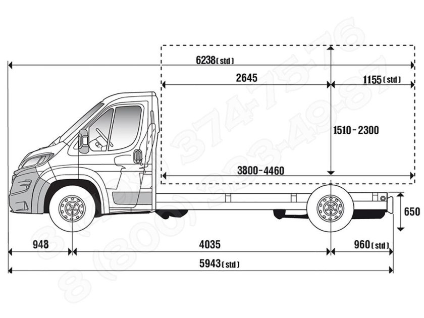 Ширина кузова Форд Транзит бортовой