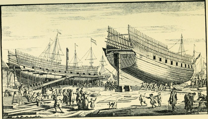 Линогравюра флот Петра