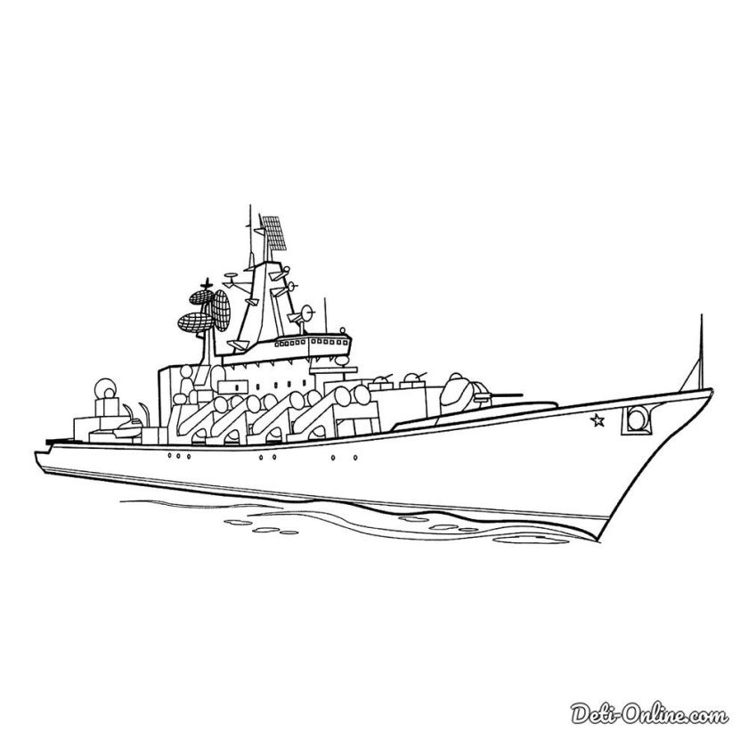 Военный корабль рисунок сбоку