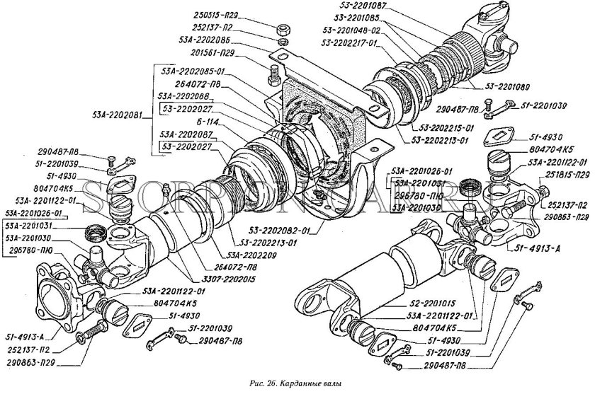 Чертеж карданного вала ГАЗ 3307