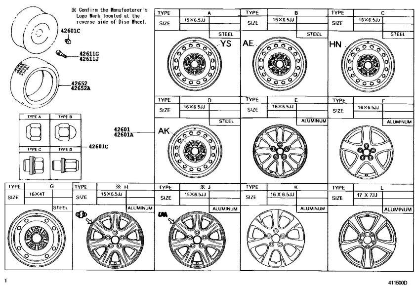 Размер диска Тойота Камри 40 2.4
