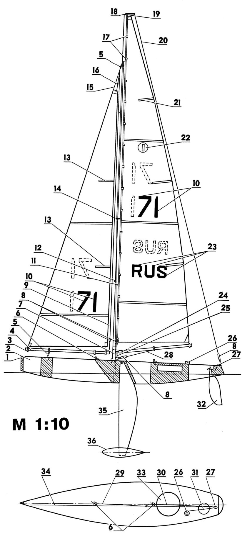Чертеж радиоуправляемой парусной яхты