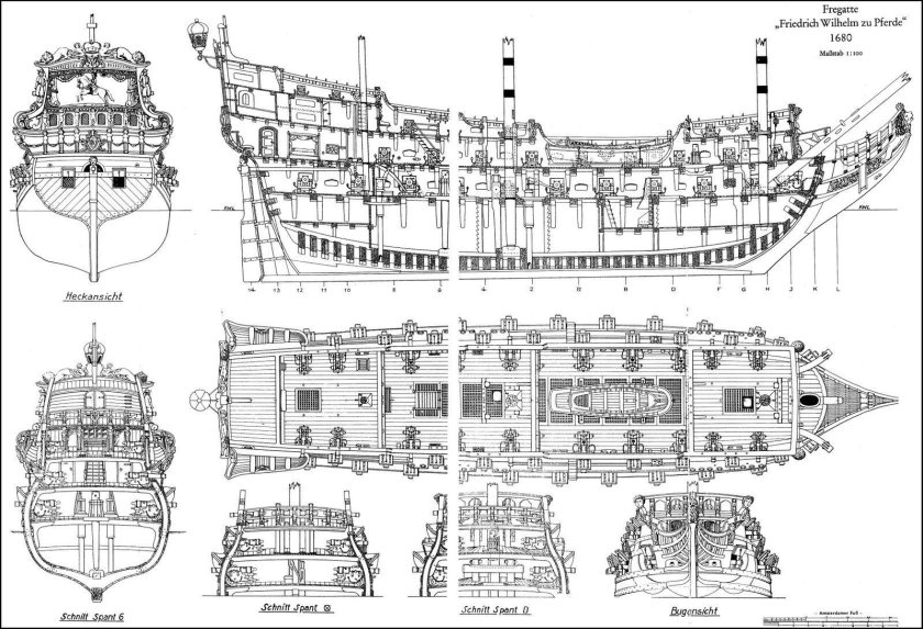 Фрегат корабль 17 века чертёж