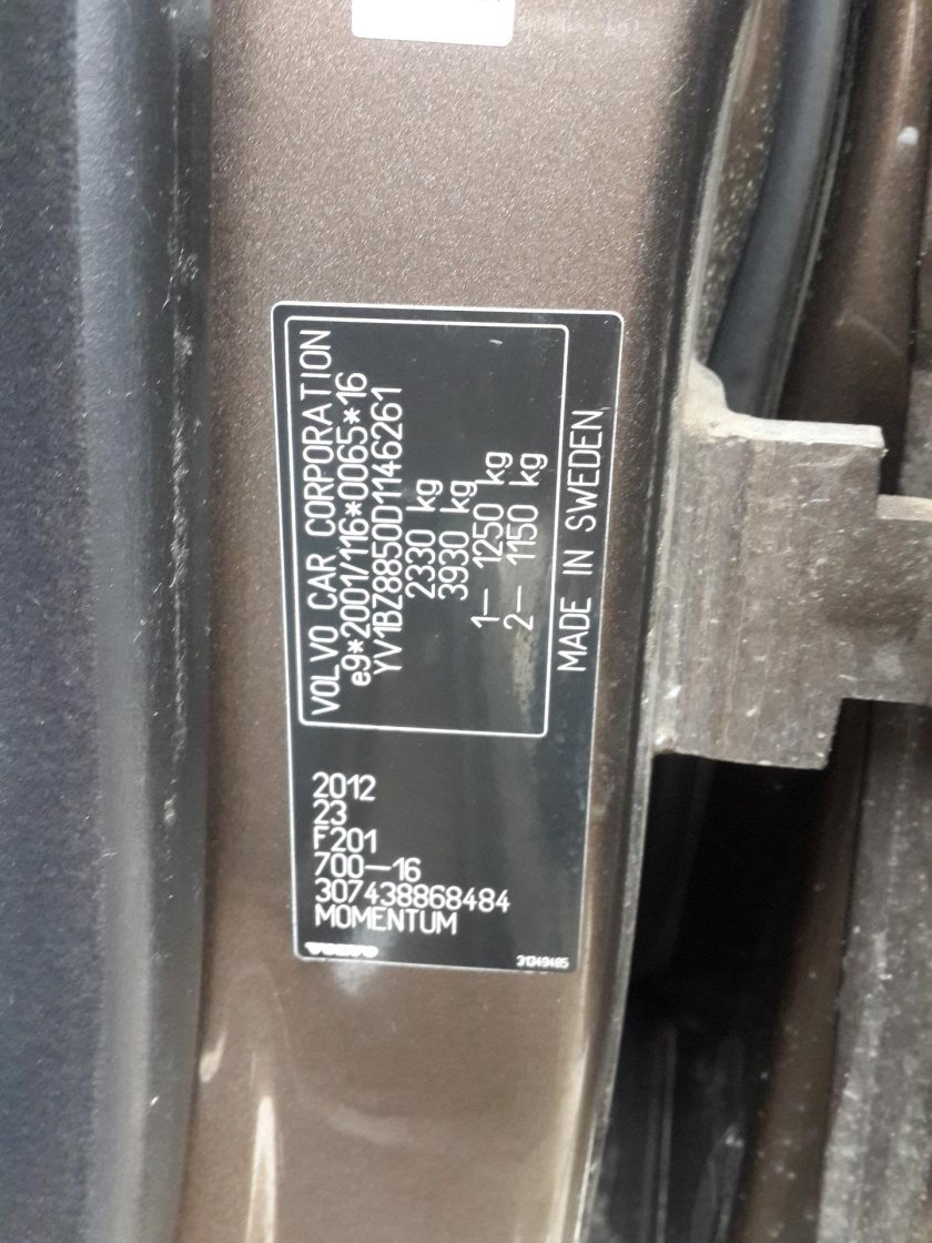 VIN табличка Volvo xc70