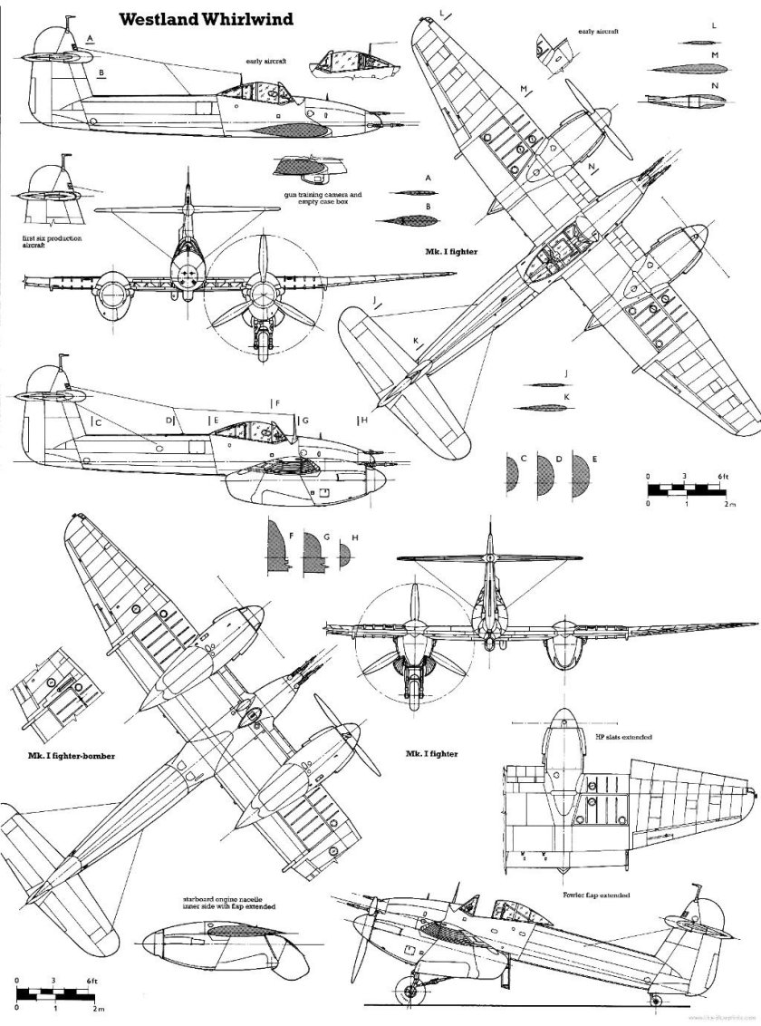 Истребитель Westland Whirlwind чертежи