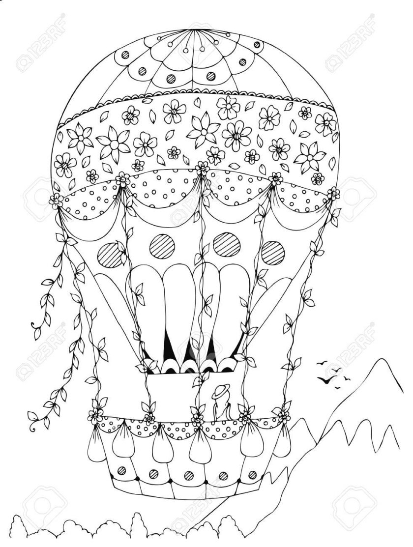 Раскраска воздушный шар с корзиной