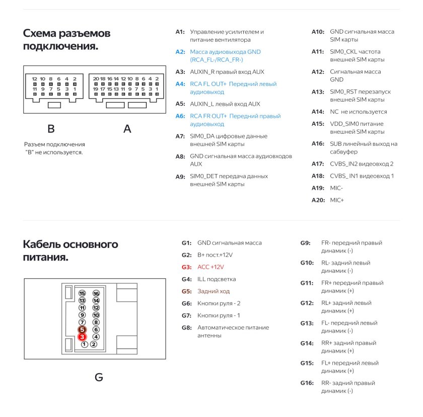 Распиновка разъема магнитолы Teyes cc2