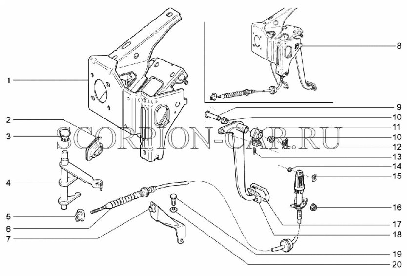 Кронштейн педали сцепления ВАЗ 2190
