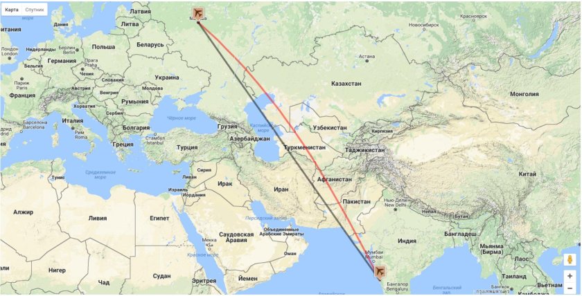 Москва Гоа маршрут полета