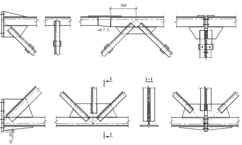 Узел соединения раскосов металлической фермы