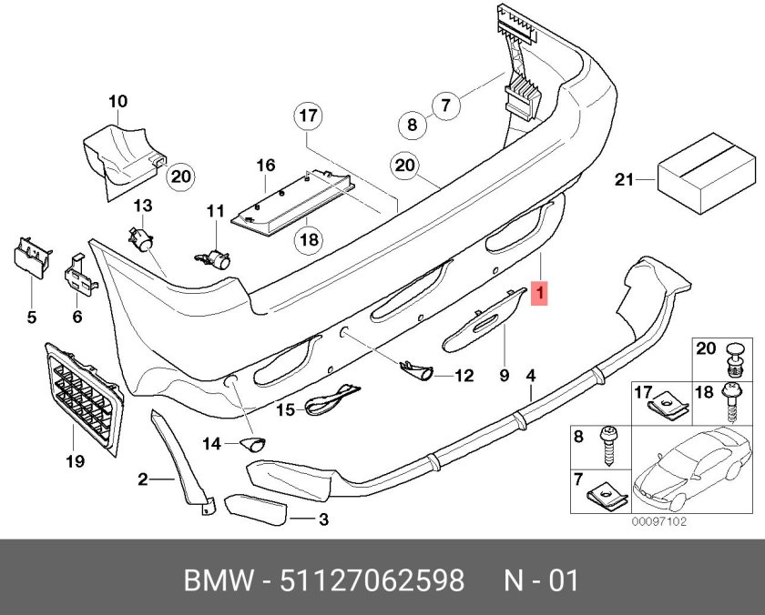 Бампер задний БМВ е53