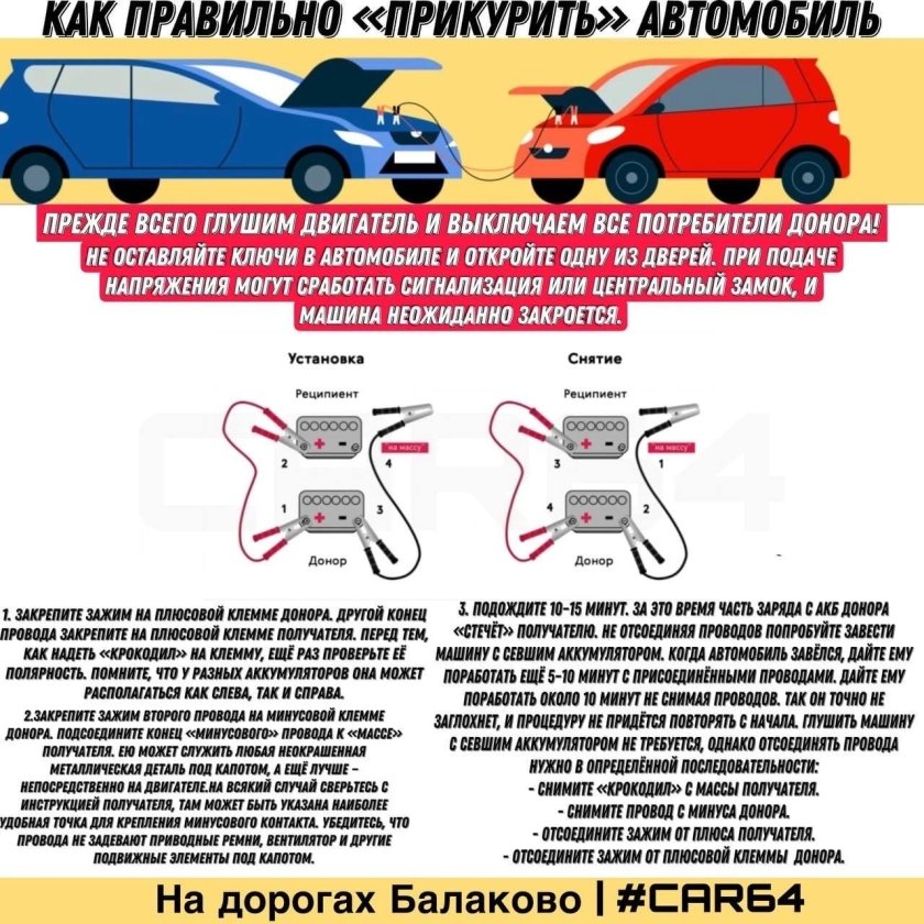 Как правильно прикуривать автомобиль последовательность