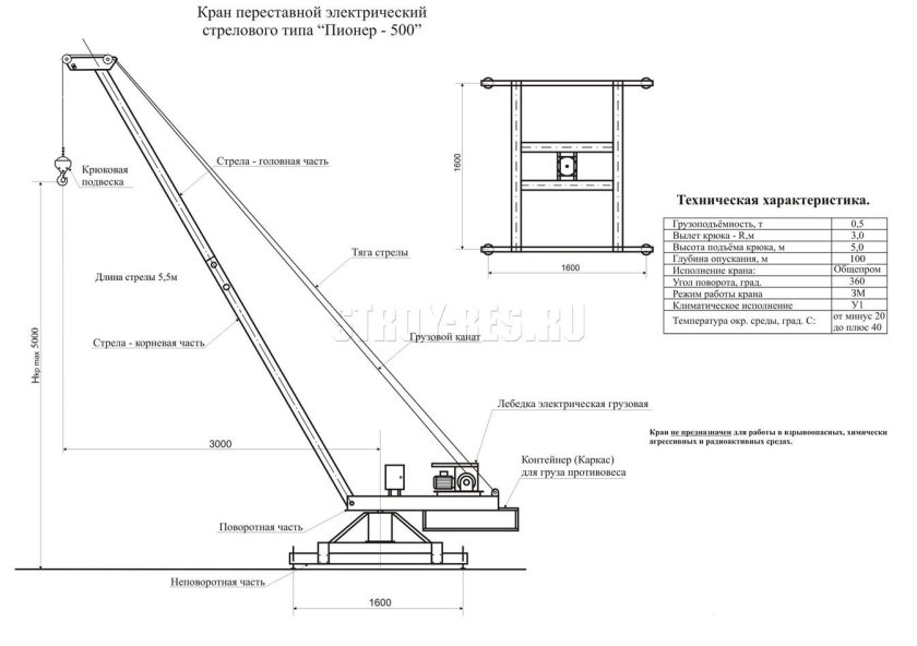 Чертеж крана Пионер 500