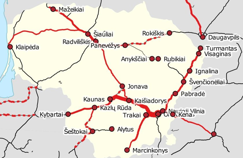 Железные дороги Литвы карта