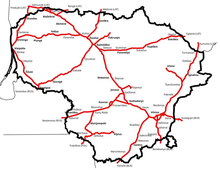 Схема железных дорог Литвы