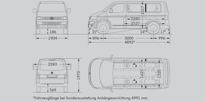 Габариты VW Multivan t6