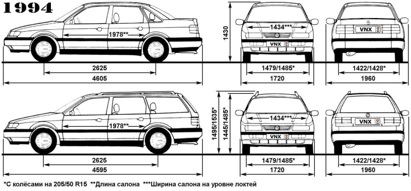 Габариты Фольксваген Пассат б3