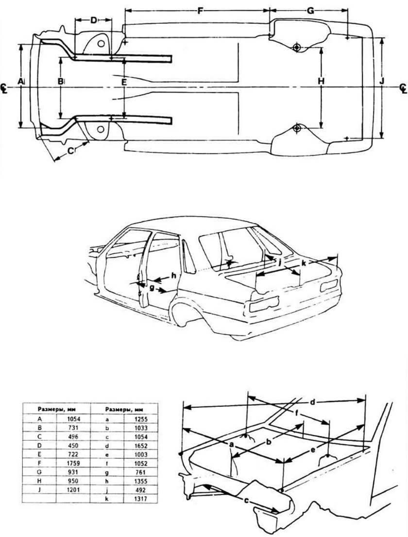 Ширина передних лонжеронов Ауди 80
